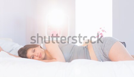 Foto stock: Adormecido · bela · mulher · quarto · casa · cara · casa