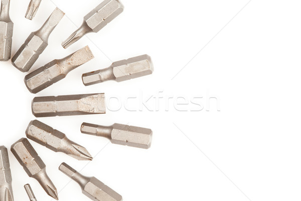 Stock photo: Close up of drill attachments in a semi-circle to the left side