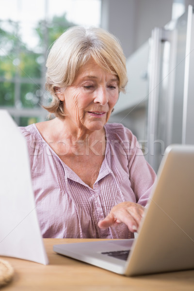 Rijpe vrouw aanraken laptop lezing bestand computer Stockfoto © wavebreak_media