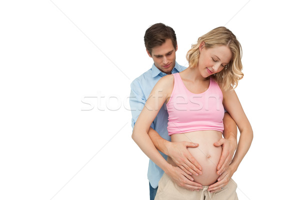 Foto stock: Expectante · feliz · padres · madres · bebé