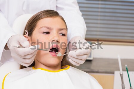 Pediatric dentist examining a patients teeth in the dentists cha Stock photo © wavebreak_media