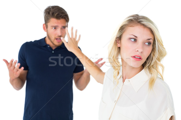 Fiatal szőke nő nem figyel fiúbarát fehér férfi Stock fotó © wavebreak_media