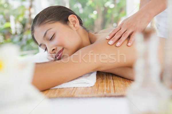 Stock foto: Schönen · Brünette · genießen · zurück · Massage