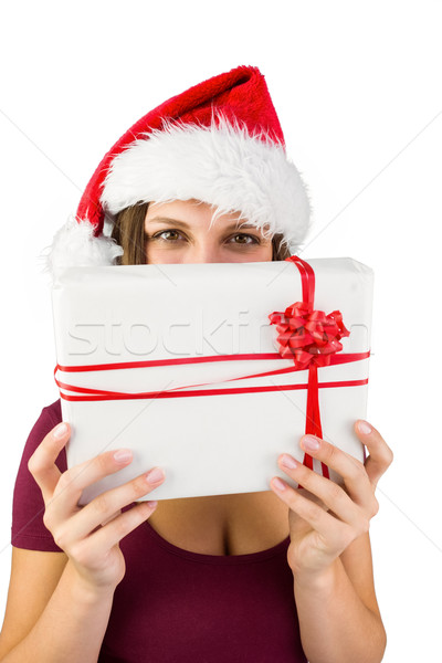 Brunette cadeau blanche heureux [[stock_photo]] © wavebreak_media