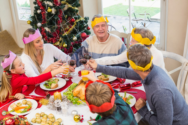 Aile parti şapka Noel akşam yemeği Stok fotoğraf © wavebreak_media