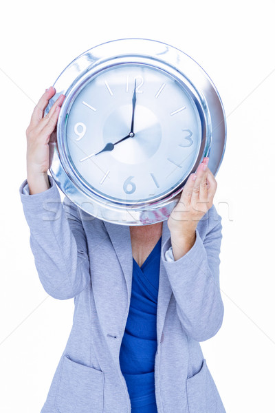 Imprenditrice nascondere testa clock bianco business Foto d'archivio © wavebreak_media