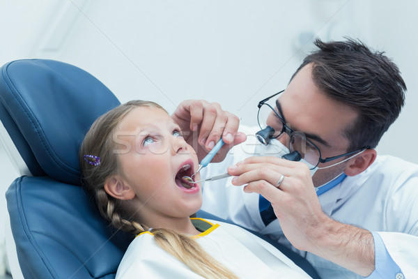 商業照片: 男 · 牙科醫生 · 檢查 · 女孩 · 牙齒 · 牙醫