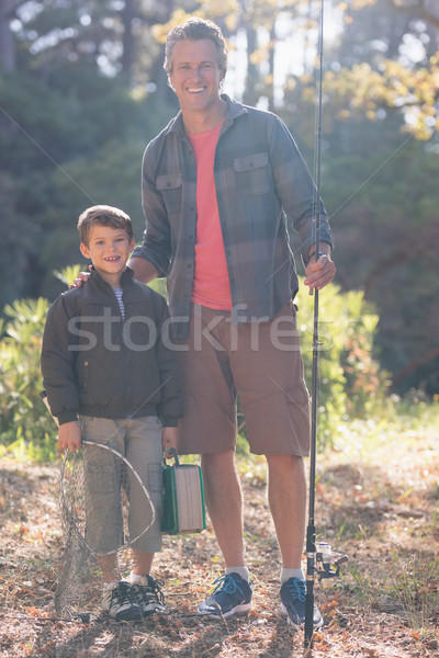 Zdjęcia stock: Portret · szczęśliwy · syn · ojca · wędka · stałego · lasu