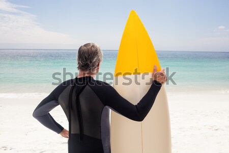 [[stock_photo]]: Vue · arrière · supérieurs · homme · planche · de · surf · permanent