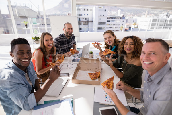 Foto stock: Retrato · feliz · pizza · oficina · negocios