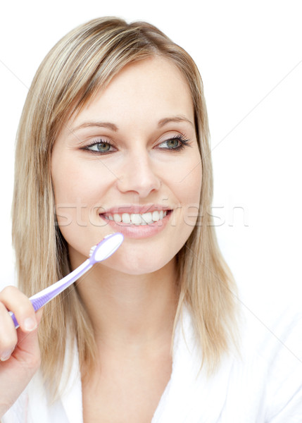 Nő tart fogkefe fehér lány mosoly Stock fotó © wavebreak_media