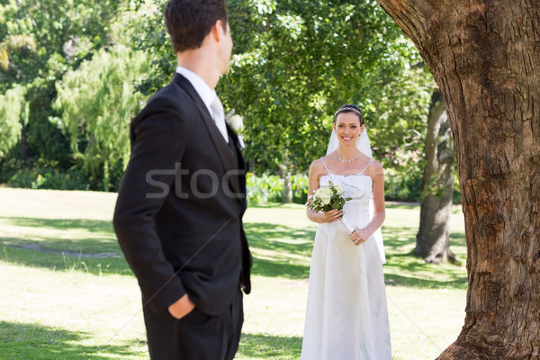 Bride looking at groom in garden Stock photo © wavebreak_media