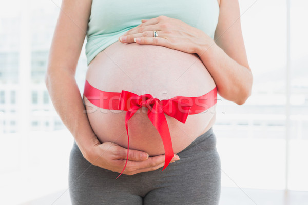 Stockfoto: Zwangere · vrouw · permanente · Rood · boeg · rond · buil