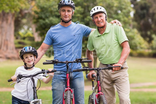 Stockfoto: Gelukkig · fiets · park · man