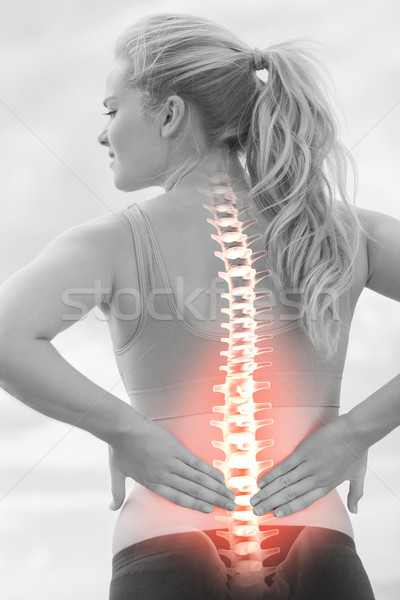 Stock foto: Wirbelsäule · Frau · Rückenschmerzen · digital · composite · Wasser · Körper