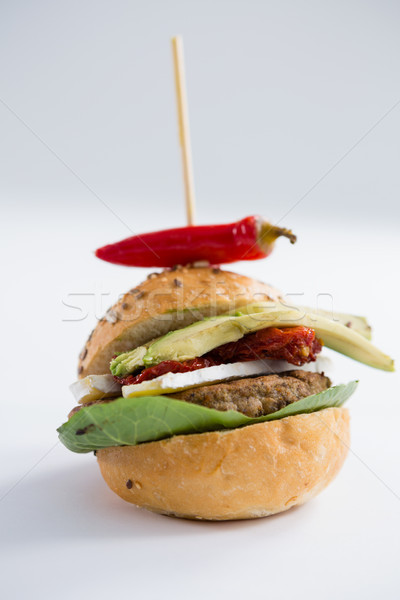 Közelkép hamburger jalapeno bors asztal levél Stock fotó © wavebreak_media