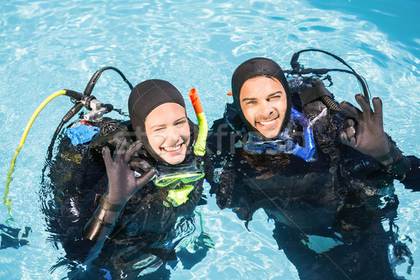 Stock foto: Paar · zusammen · lächelnd · scuba