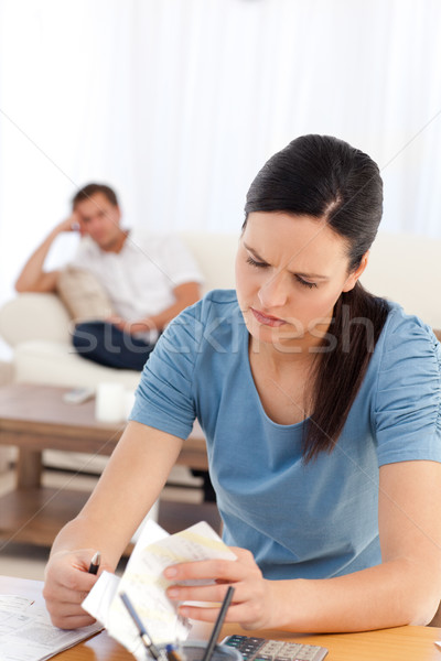 öfkeli kadın hesap erkek arkadaş bekleme oturma odası Stok fotoğraf © wavebreak_media