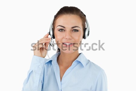 Stock photo: Call center agent talking to costumer against a white background