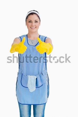 Donna · delle · pulizie · giallo · guanti · bianco · felice foto d ... Donna delle pulizie