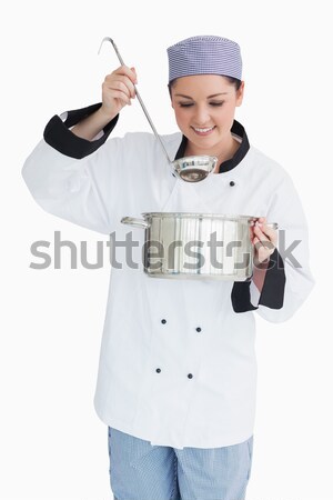 Foto stock: Chef · assinar · retrato · feminino