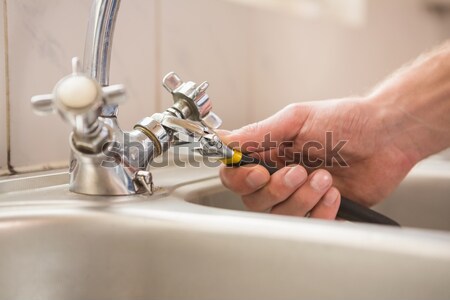 Plumber fixing the sink with wrench Stock photo © wavebreak_media