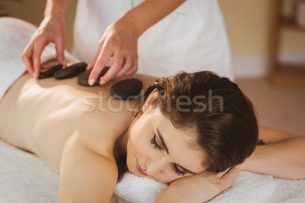 Foto stock: Mulher · jovem · quente · pedra · massagem · terapia · quarto