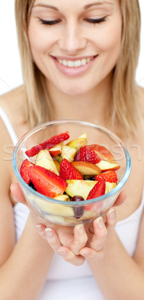 Caucásico mujer ensalada de fruta blanco alimentos Foto stock © wavebreak_media