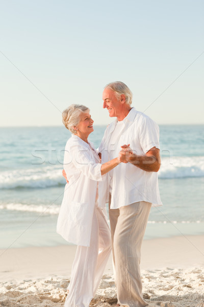 Foto stock: Idoso · casal · dança · praia · feliz · caminhada