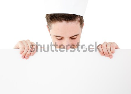 Vrouw man verbergen achter paneel witte Stockfoto © wavebreak_media