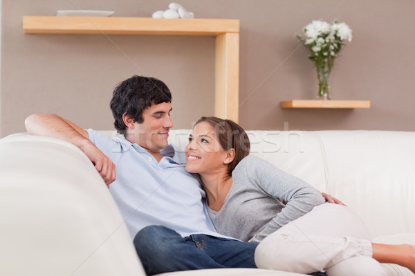 Stockfoto: Sofa · liefde · gelukkig · home · knuffel