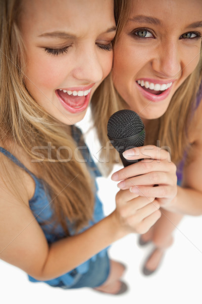 Stockfoto: Shot · twee · gelukkig · jonge · blond · zingen