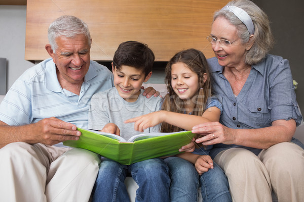 Boldog nagyszülők néz album fotó nappali Stock fotó © wavebreak_media