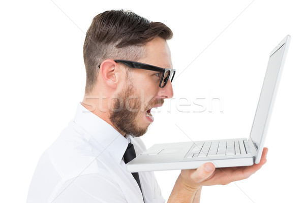 Stockfoto: Zakenman · naar · laptop · witte · business