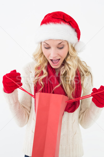 Shocked santa woman looking into shopping bag Stock photo © wavebreak_media