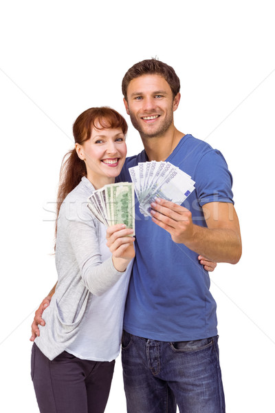 Stockfoto: Paar · fans · cash · witte · geld