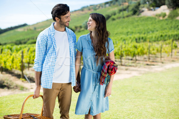 Heureux couple regarder autre couverture de pique-nique [[stock_photo]] © wavebreak_media