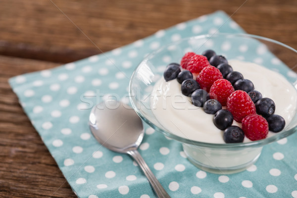 Gyümölcs fagylalt fa asztal közelkép kék életstílus Stock fotó © wavebreak_media