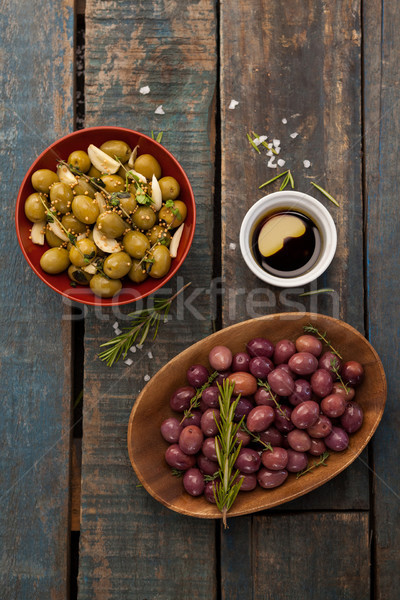 Foto stock: Diretamente · acima · tiro · azeitonas · beber · tabela