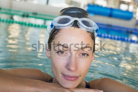 Foto stock: Sonriendo · hombre · nadar · CAP · gafas · de · protección