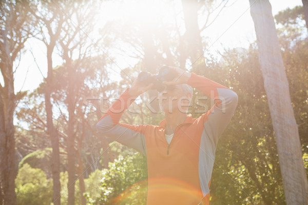 Hombre maduro mirando binoculares madera árbol hombre Foto stock © wavebreak_media