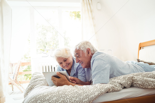 Stock foto: Digitalen · Tablet · Schlafzimmer · Liebe · Mann