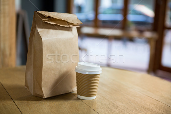 Foto stock: Descartável · xícara · de · café · tabela · café · papel