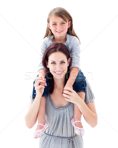 Foto d'archivio: Giovani · madre · figlia · piggyback · bambini · bambino