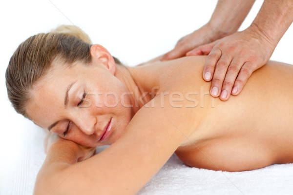 Foto stock: Mulher · massagem · estância · termal · centro · mãos