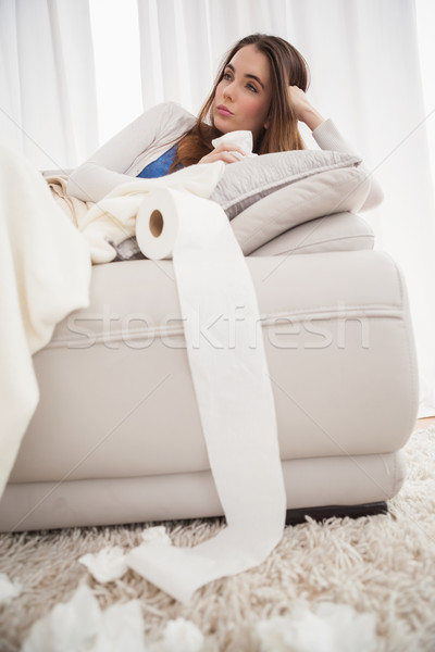 Beteg barna hajú kanapé otthon nappali egészség Stock fotó © wavebreak_media