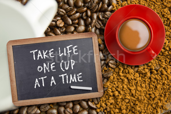 圖像 紅色 杯 咖啡 黑板 商業照片 © wavebreak_media