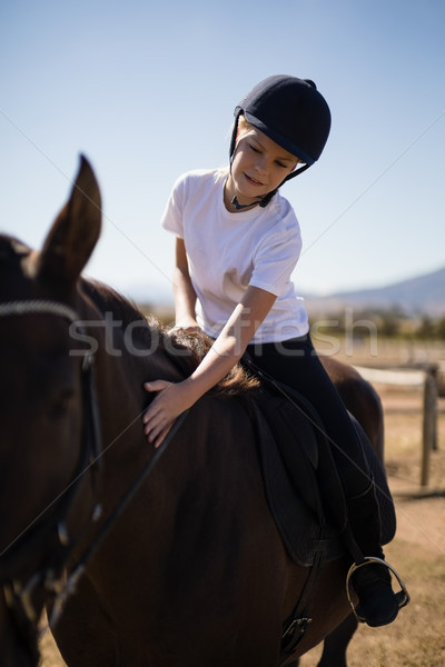Meisje paard boerderij zomer jongen Stockfoto © wavebreak_media