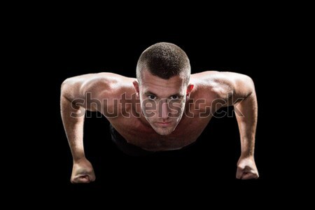 Foto stock: Sin · camisa · atleta · flexiones · retrato · negro · hombre