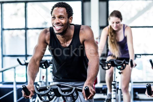 Foto stock: Encajar · hombre · clase · gimnasio · nina